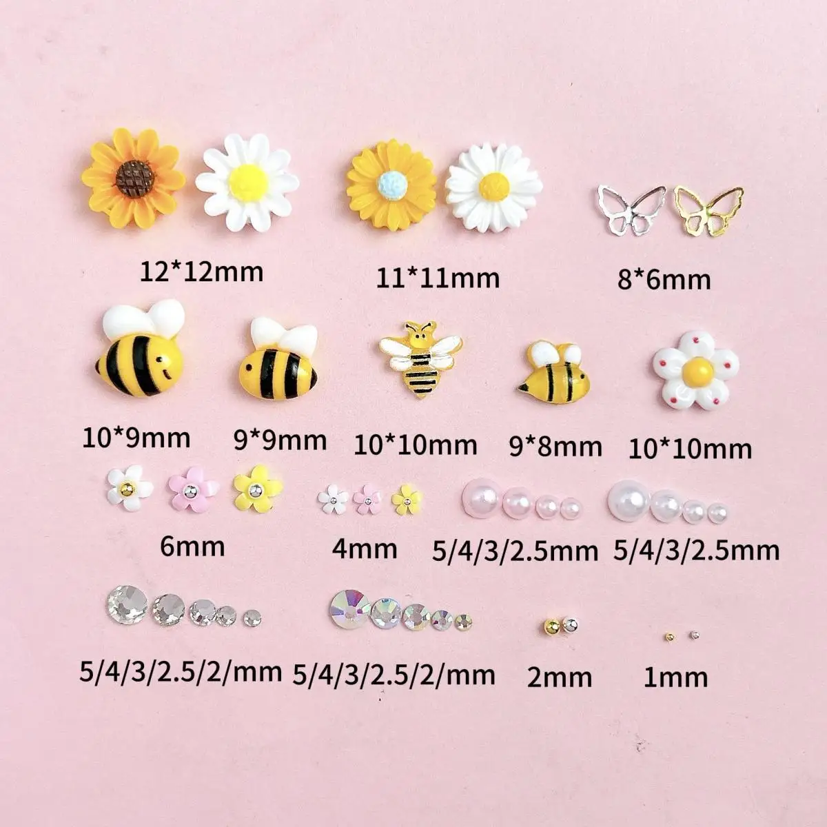 1 scatola colorata creativa mulino a vento fiore carino ape resina nail art charms fiori trasparenti mini farfalla decorazioni per unghie fai da te