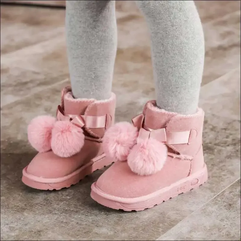 Snow Boots Children Winter 2019 Fur Boot Girl Frosted Leather Shoes Boy Kids Ankey Boots Pink Gray 13