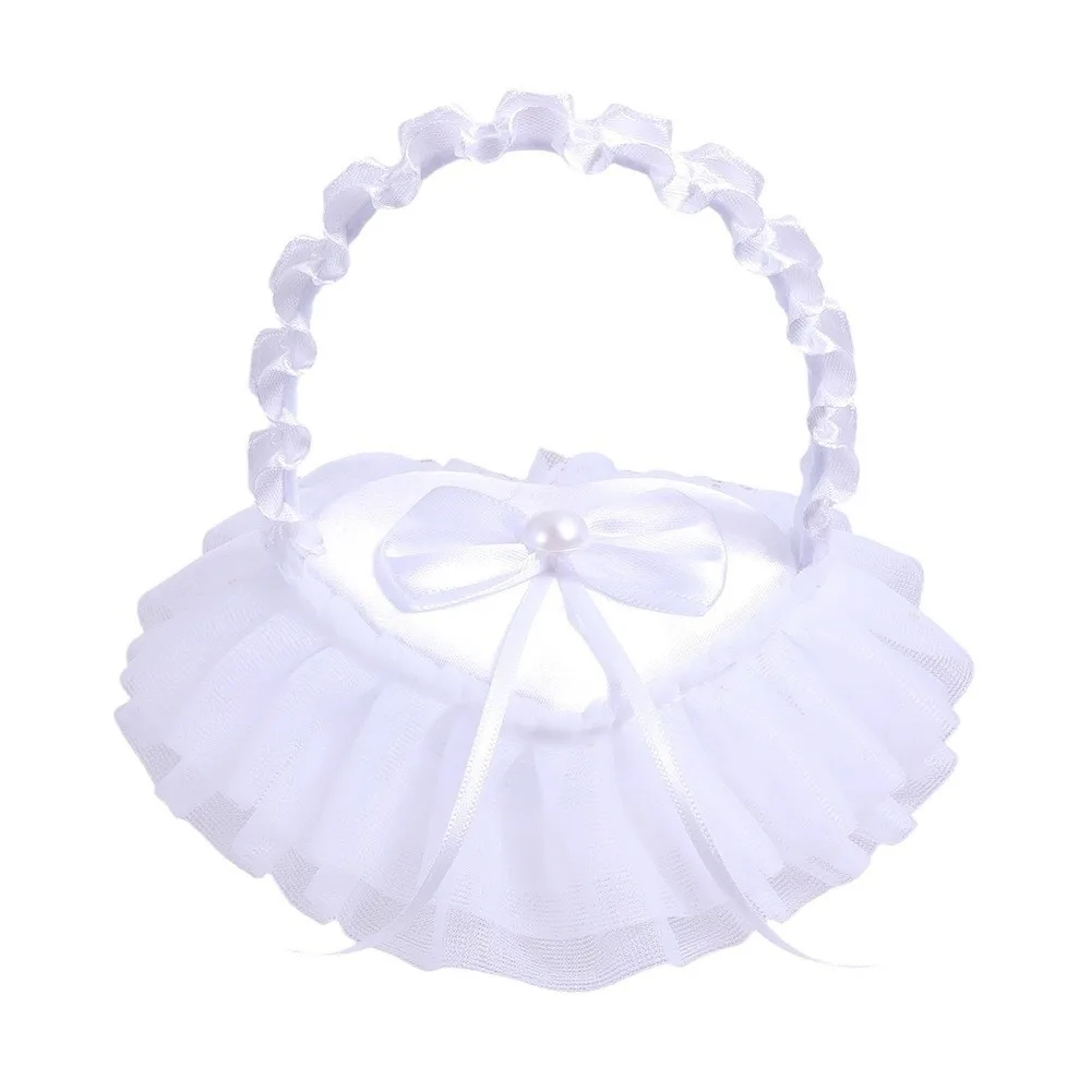 

Mini Wedding Ring Box Double Ring Bowknot Bride Ring Basket Heart Shape with Handle Ring Storage Box for Wedding Ceremony