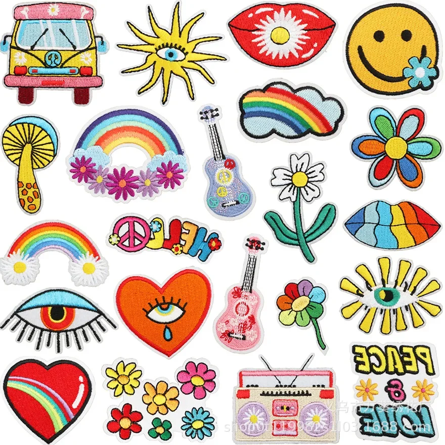 

Cloud Rainbow Embroidery Cloth Sticker Clothes Patch Sticker Devil's Eye Computer Embroidery Label Color Lips Chapter Wholesale