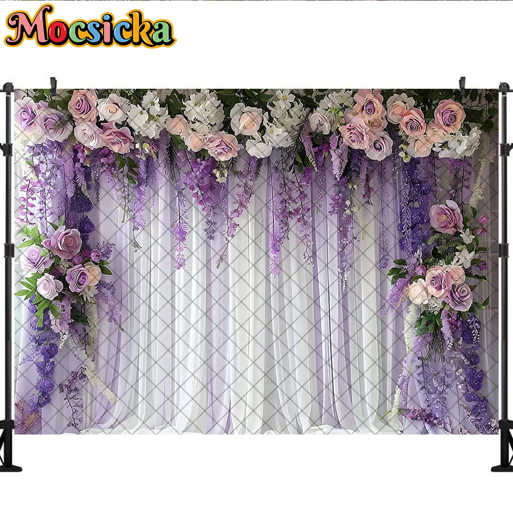 Mocsicka التصوير خلفية الربيع الزهور الأرجواني الستائر ديكورا خلفية الكبار الإناث امرأة حامل صورة استوديو الدعائم
