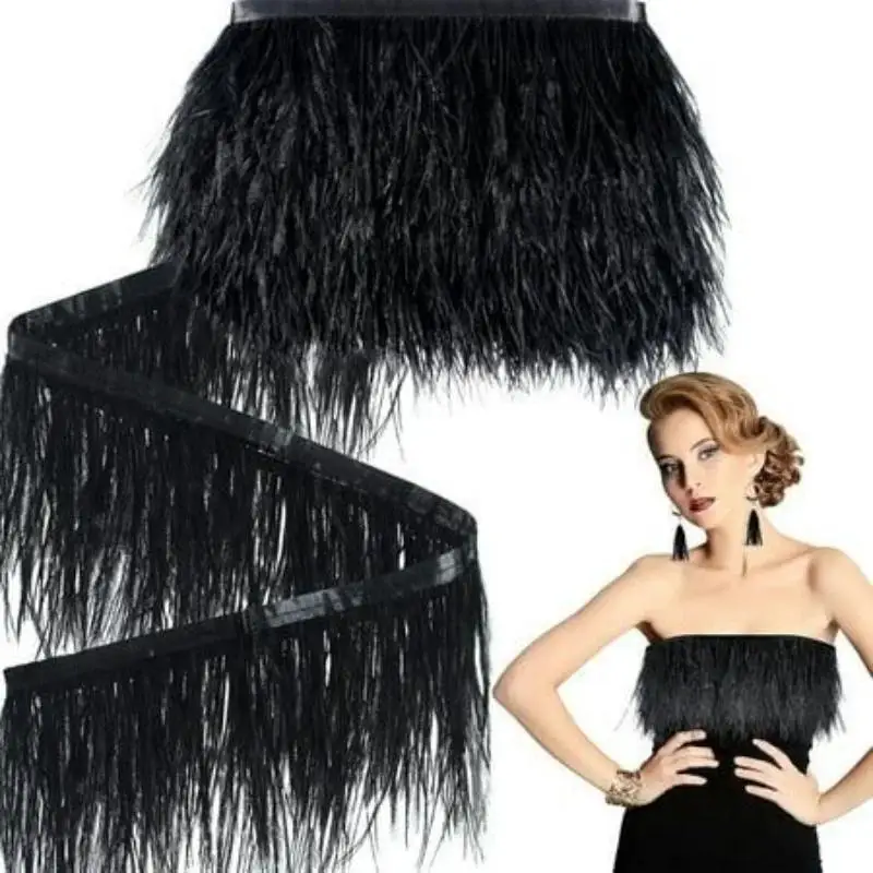 1Pcs DIY Boho Wedding Dresses Sewing White Plume Tape 100CM Black Natural Ostrich Feather Trim Ribbon Crafts Party Home Decor