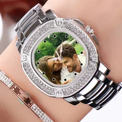 DIY Photo watch women's custom photo wristwatch print picture creative watch Gold Blue customize clock gift for girl friend