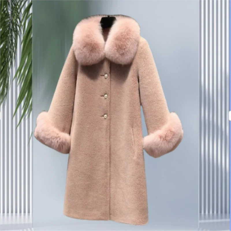 

New shear-cut mixed fur coat mid-length plus-size women's