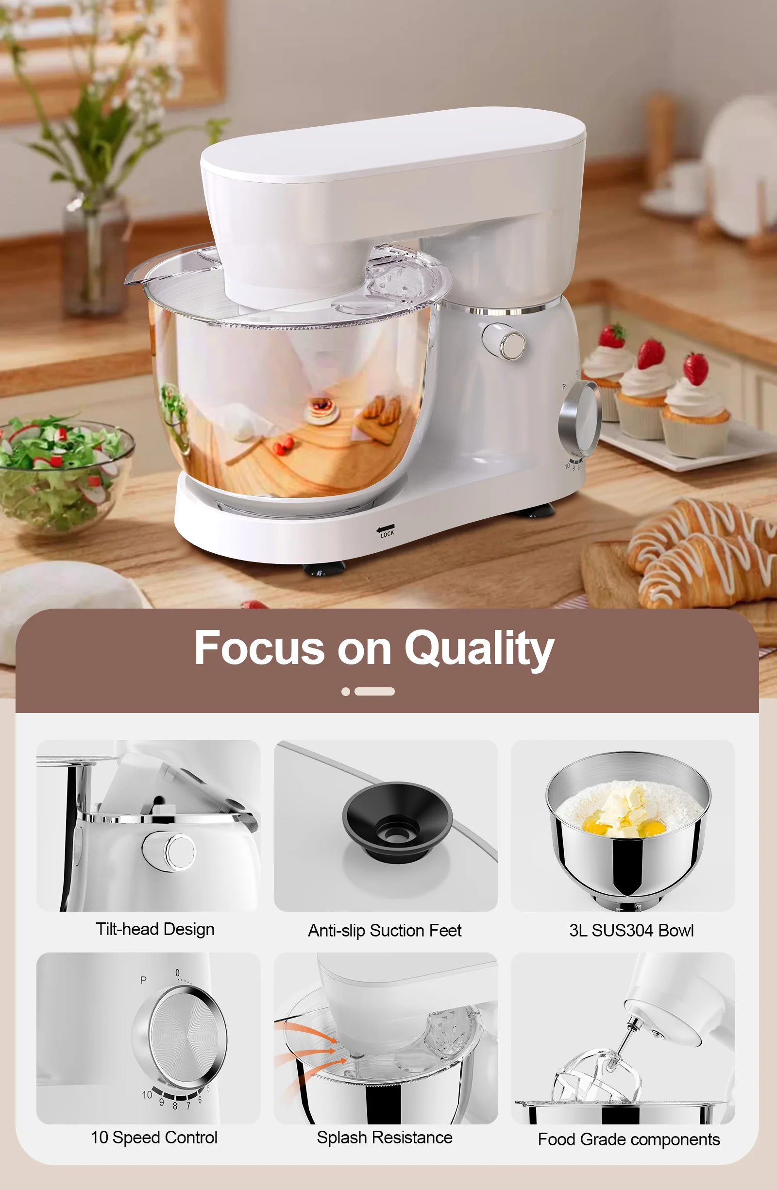 Commercial Dough Mixer  Electric Bread Mixer Cake Dough Mixers 4L 4.5L 5.2L 6L Mixeur De Cuisine Dough Making Machine for Home