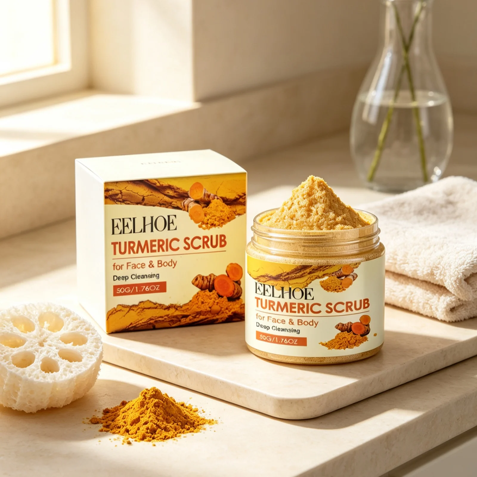 EELHOE Turmeric Scrub to Remove Dark Spots Body Exfoliating for Chicken Skin Dark Skin Elbow Deep Cleansing Massage Scrub 50g