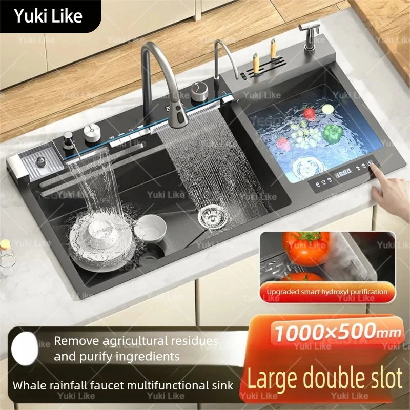 

Кухонная мойка 100x50 с двумя отсеками для овощей, из нержавеющей стали 304, многофункциональная, с функцией очистки воды и катализатором для ингредиентов