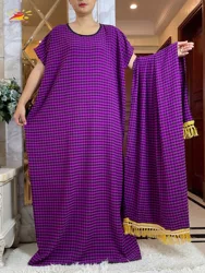 2025New Dubai Party Dress Muslim Femme Long Sleeves Printing  Loose Boubou Maxi Islam Women Cotton African Abaya Clothing