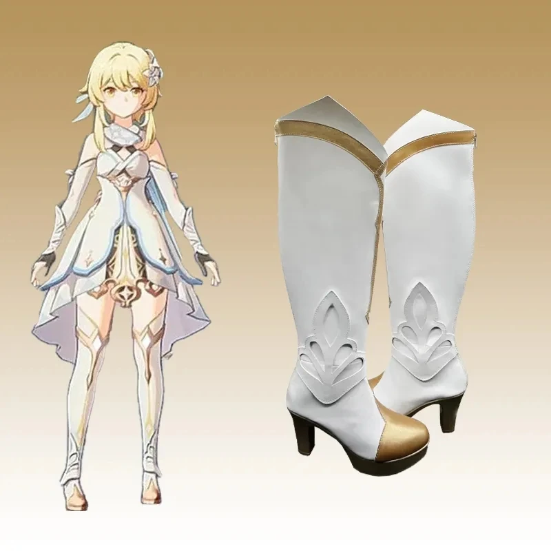 Genshin Impact Cos Reisende-Lumine Schuhe Cosplay maßge schneiderte Accessoires mittelgroße Stiefel Anime