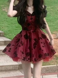 2023 Summer Floral Elegant Dress Even Party Women Casual Sleeveless French Mini Dress Vintage One Piece Dress Korean Fashion