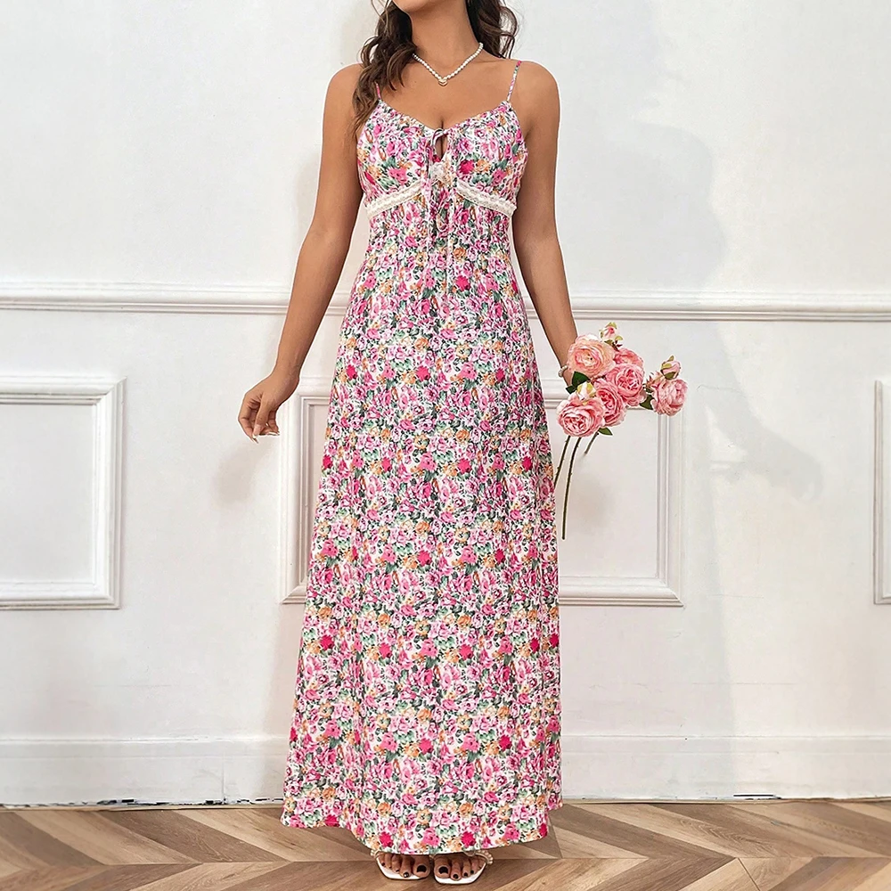 Jurken Zomer K-Fashion Leuke bloemenkant Mouwloos Sweetheart Hals Maxi Cami Casual jurken voor dames
