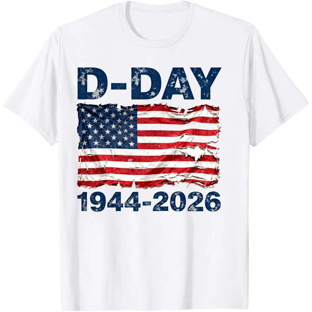 Normandy Landings D-Day Memorial Theme T Shirt Retro United States Flag Print Men High Quality Cotton Graphic Printed Casual Top