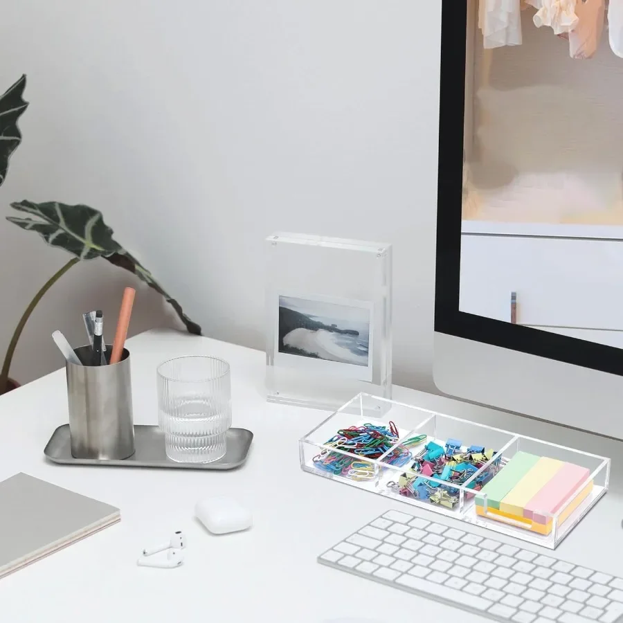付箋ホルダー 3 in 1 クリアアクリル製 自己粘着メモパッドホルダー デスクオーガナイザー 学校 オフィス 家庭用 ポストイット ディスペンサー