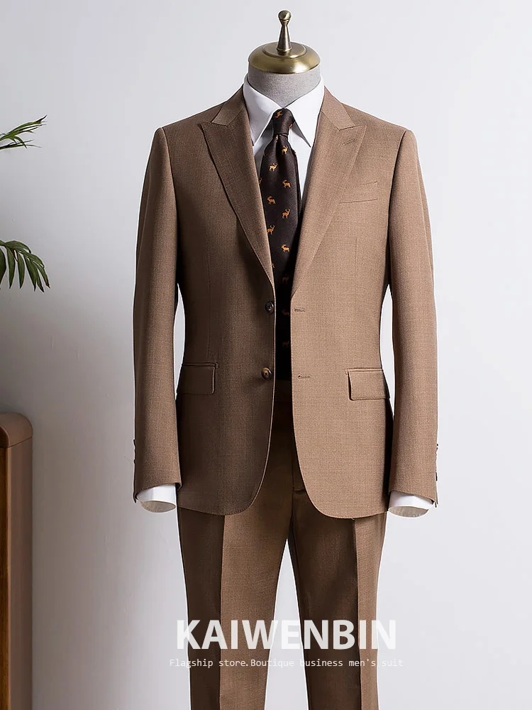 

Светло-коричневый мужской костюм из двух предметов, полухолст, куртка с остроконечными лацканами, брюки, однобортная деловая мужская одежда для жениха, индивидуальный заказ