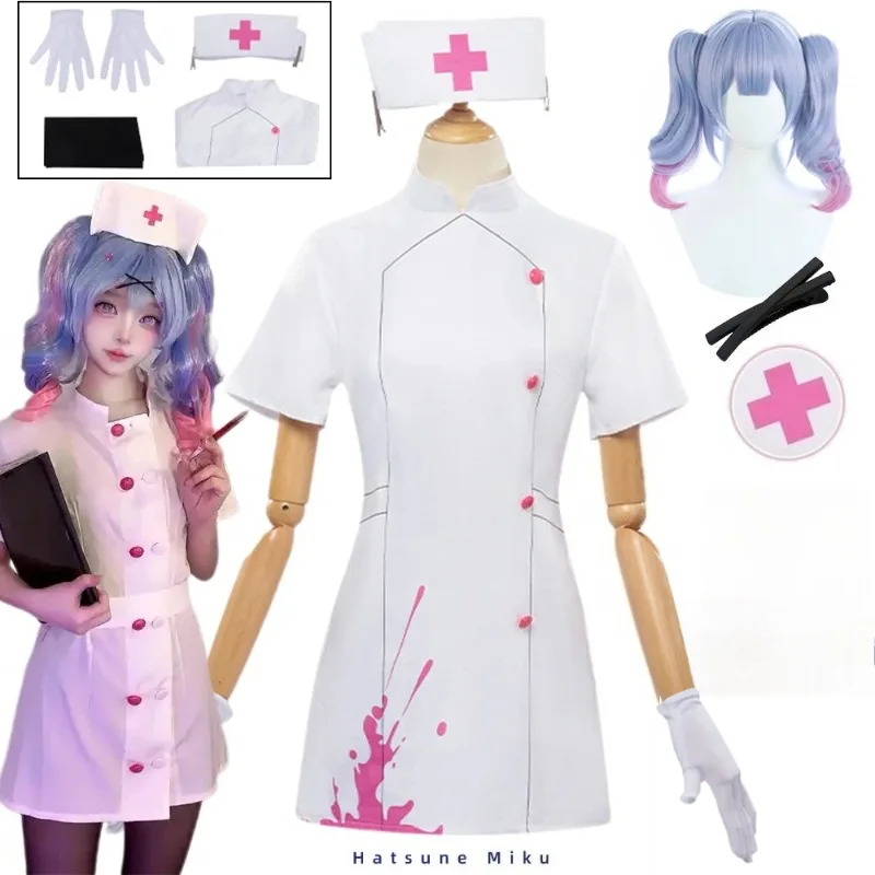 

Anime Rabbit Bunny Girl Cosplay Costume Game Sexy Blood Printed White Nurse Outfit Women Halloween Party Roleplay Clothes