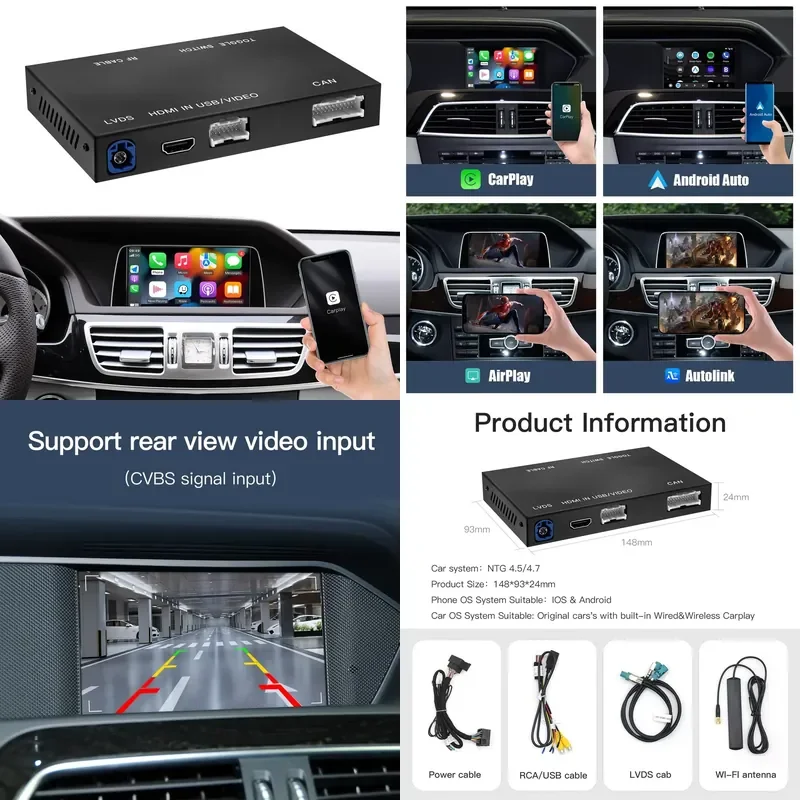 Wireless CarPlay Android Auto Adapter for Ntg 4.0/4.5/5.0 W204 W205 W212 W221 Ntg 4.5 a B C E CLS Class CLA GLK