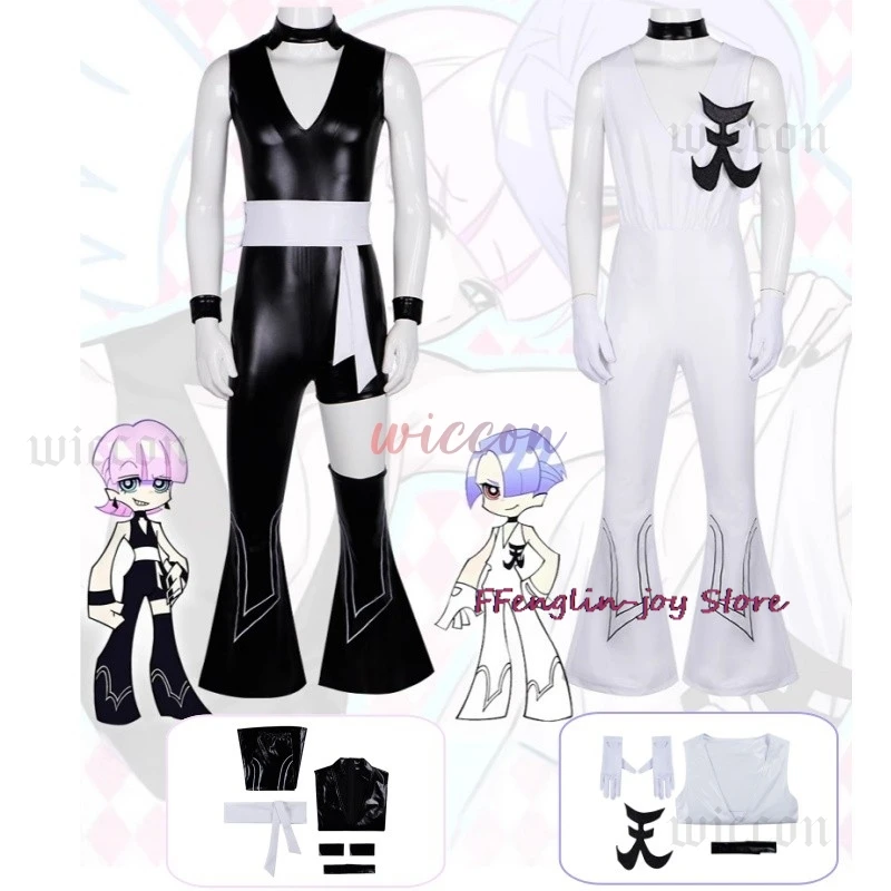 

New Panty & Stocking Polyurethane Cosplay Anime Black White Polyester Sexy Uniform Set Brother Party Play Outfit