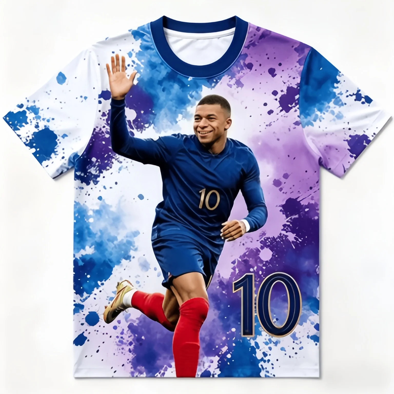 Mbappe No.10 Customized Soccer Shirt Watercolor Splash Ink Starlight Blues Theme Full Print Family Matchingkids T-shirt