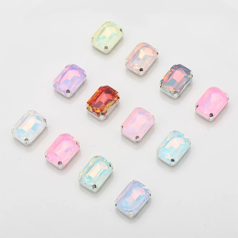 

10 Pcs 10x14mm Sew On Rhinestone Rectangle Sliver Claw Settings Mocha Opal Claw Flatback Sewing Diy Craft Accessories With Hole