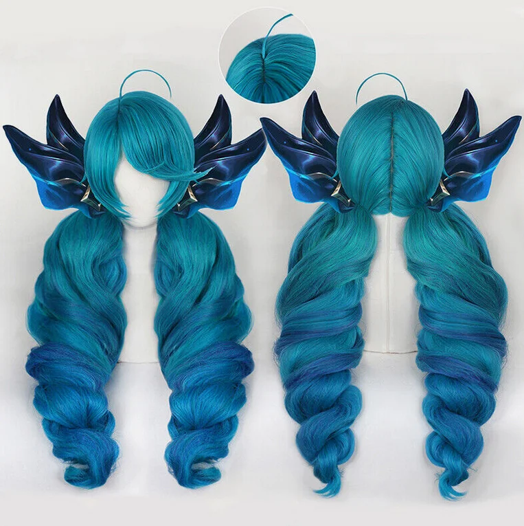 Gwen Cosplay Wig LOL Cosplay Gradient Blue Long Ponytails Game Wig