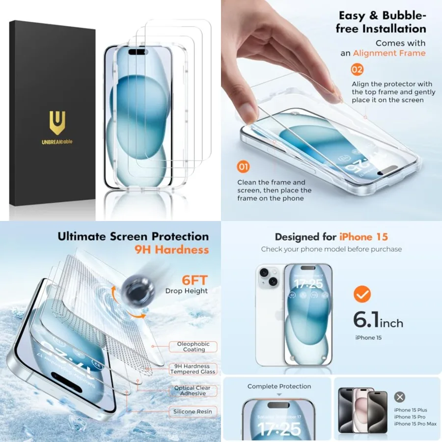 

3-Pack Screen tector for, Double Shatterproof Tempered Glass [Easy Installation Frame] [9H Hardness] [99.99 HD Clear] [Case Fri
