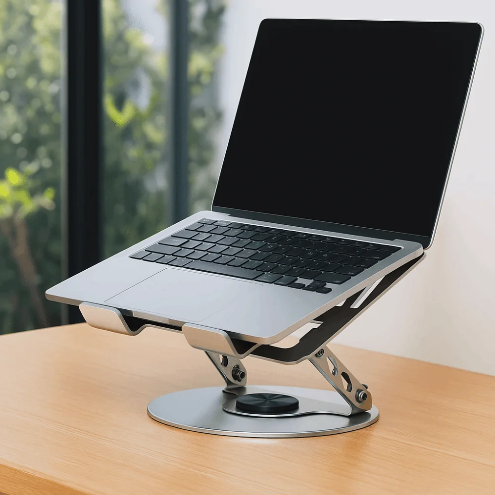 Adjustable Height 360° Rotatable Tablet Stand Carbon Steel Anti-slip Foldable Laptop Holder Ventilated Base Silver