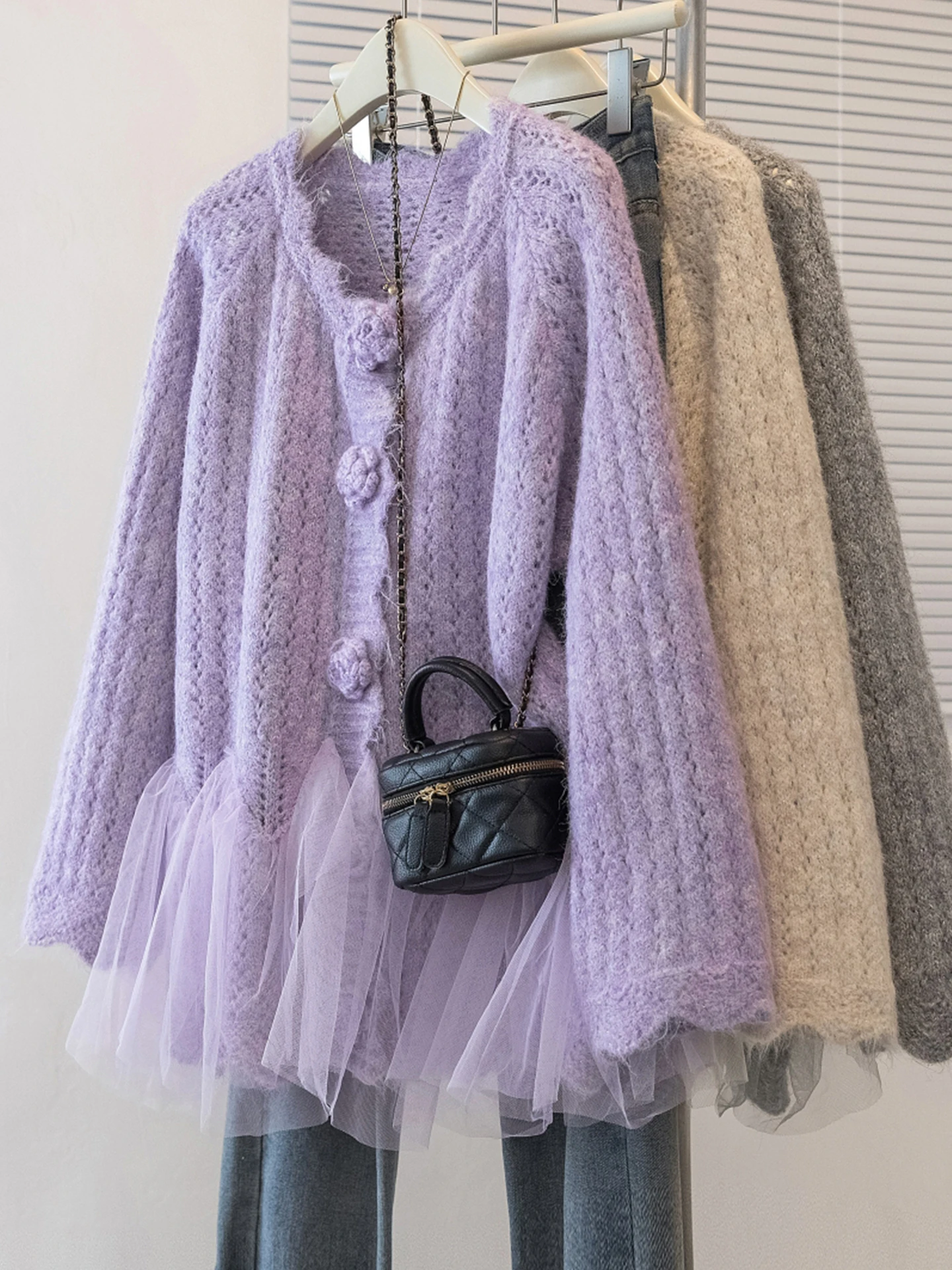 

Уникальный вязаный кардиган для женщин больших размеров, свободный красивый свитер с дизайнерскими вставками, весна 2026, повседневный стиль