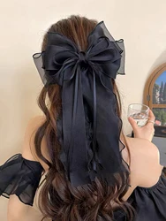 Ladies Wine Red Bow Hair Clip Ribbon Barrettes Clip Girls Bowknot Mesh Yarn Hairpin Women Hair Accessories New Year Gift
