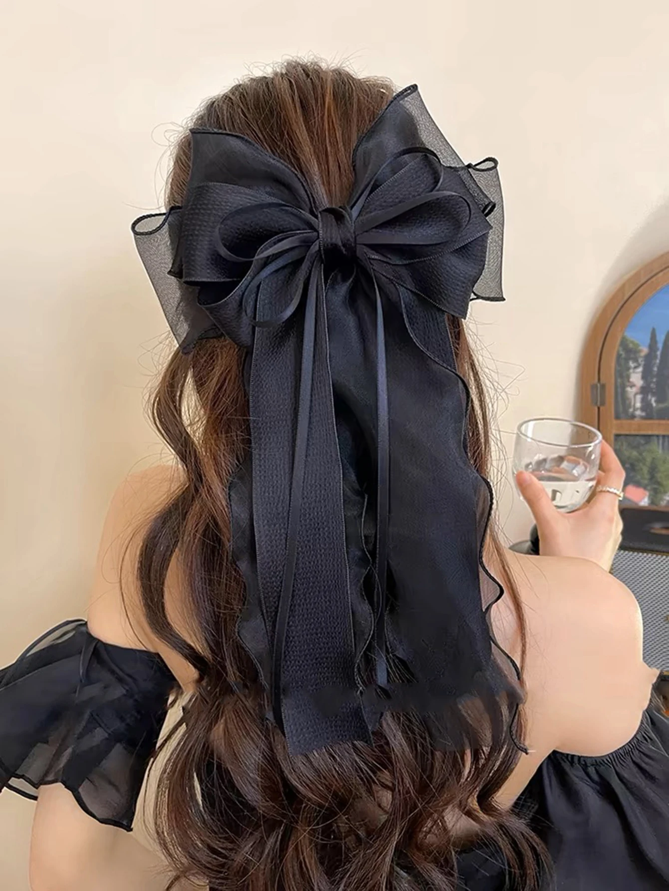 Spinka do włosów Ladies Wine Red Bow Hair Clip Ribbon Barrettes Clip Girls Bowknot Mesh Yarn Hairpin Women Hair Accessories New Year Gift