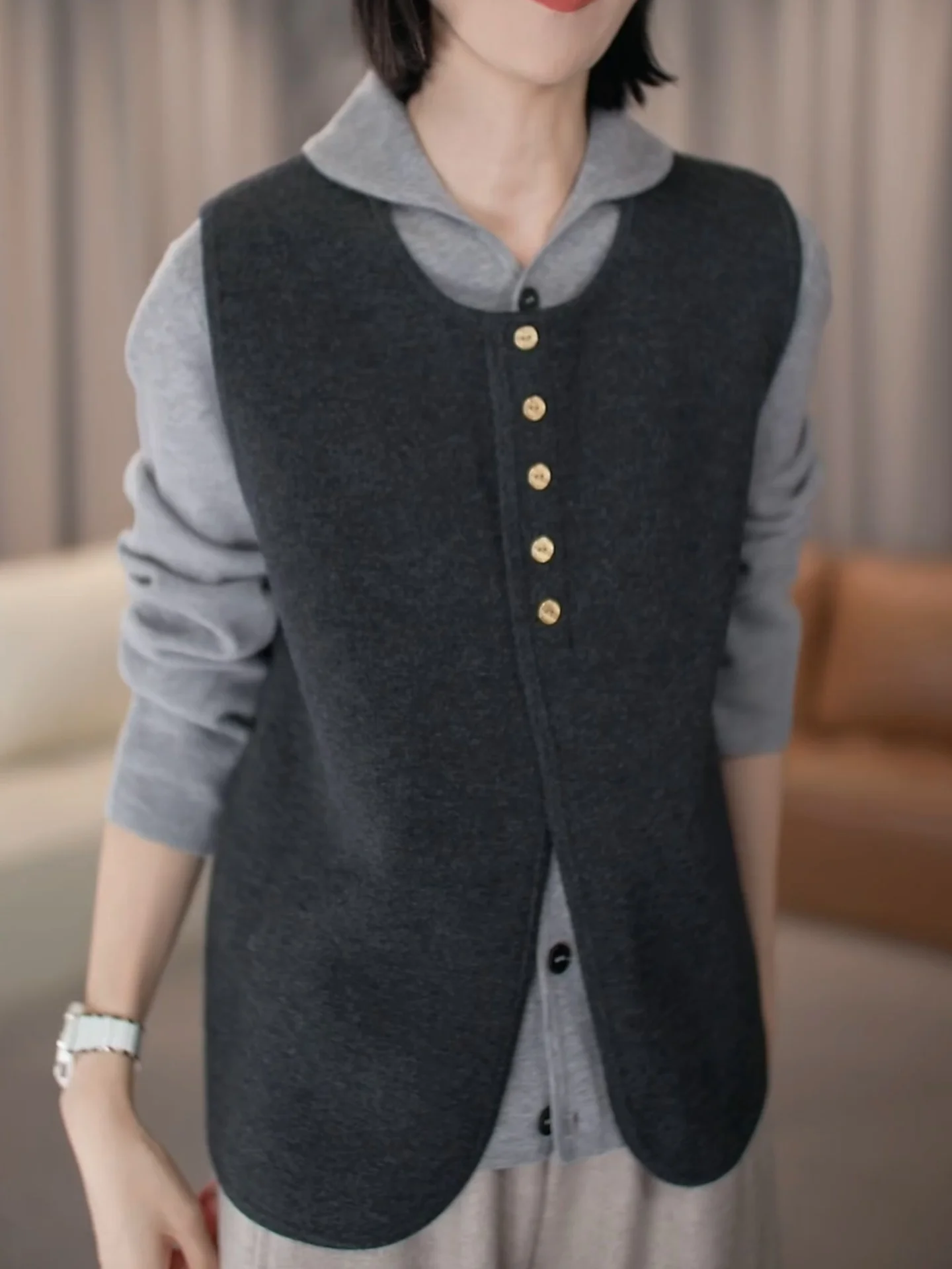 

Korean Sle Casual round Ne Svel Knitted Vest Women's ey Versatile Slimming Top Autumn Winter Layering Vest