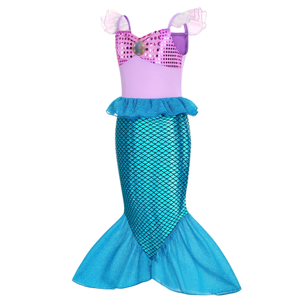 الأرجواني حورية البحر الصيف فتاة زي فستان حفلة عيد ميلاد كرنفال أنيمي تأثيري ملابس 3-10 سنوات الاطفال الخيال فستان حفلات #4