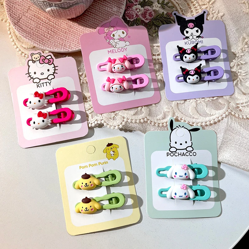 2Pcs Kawaii Cartoon Melody Kuromi Duck-bill Clip Hairpin Cute Girl BB Clip Headdress Side Fringe Clip Hair Accessories Gifts