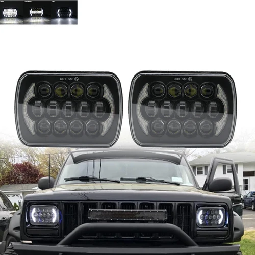 Faros delanteros cuadrados universales LED Hi-Lo de 7x6 ""5X7"", DRL blanco para Jeep Cherokee XJ Wrangler YJ Motocross H6054 H5054