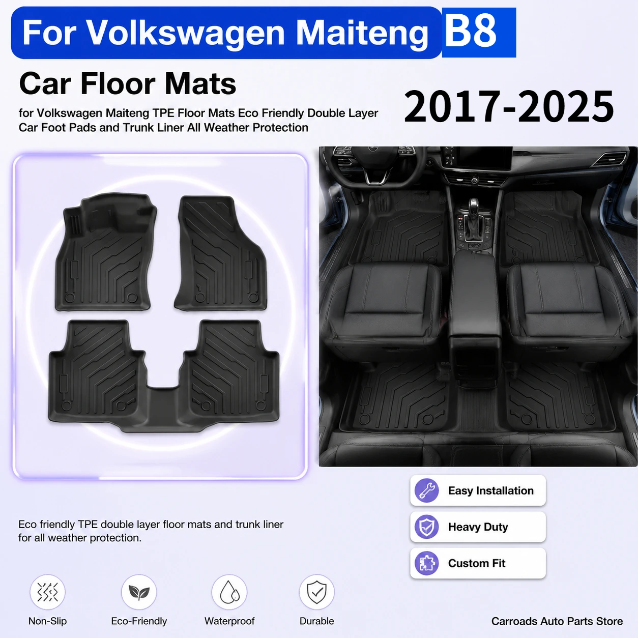 Top-Selling Custom TPE Floor Mats & Trunk Mat for 2017-2025 VW Maiteng (Left-Hand Drive) Eco-Friendly, High-Edge Full Protection