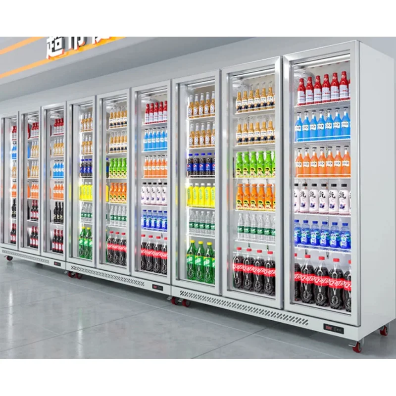 custom.Commercial Large Capacity Refrigerator Glass Door Beverage Cooler Supermarket Upright Display Fridge With Led Light