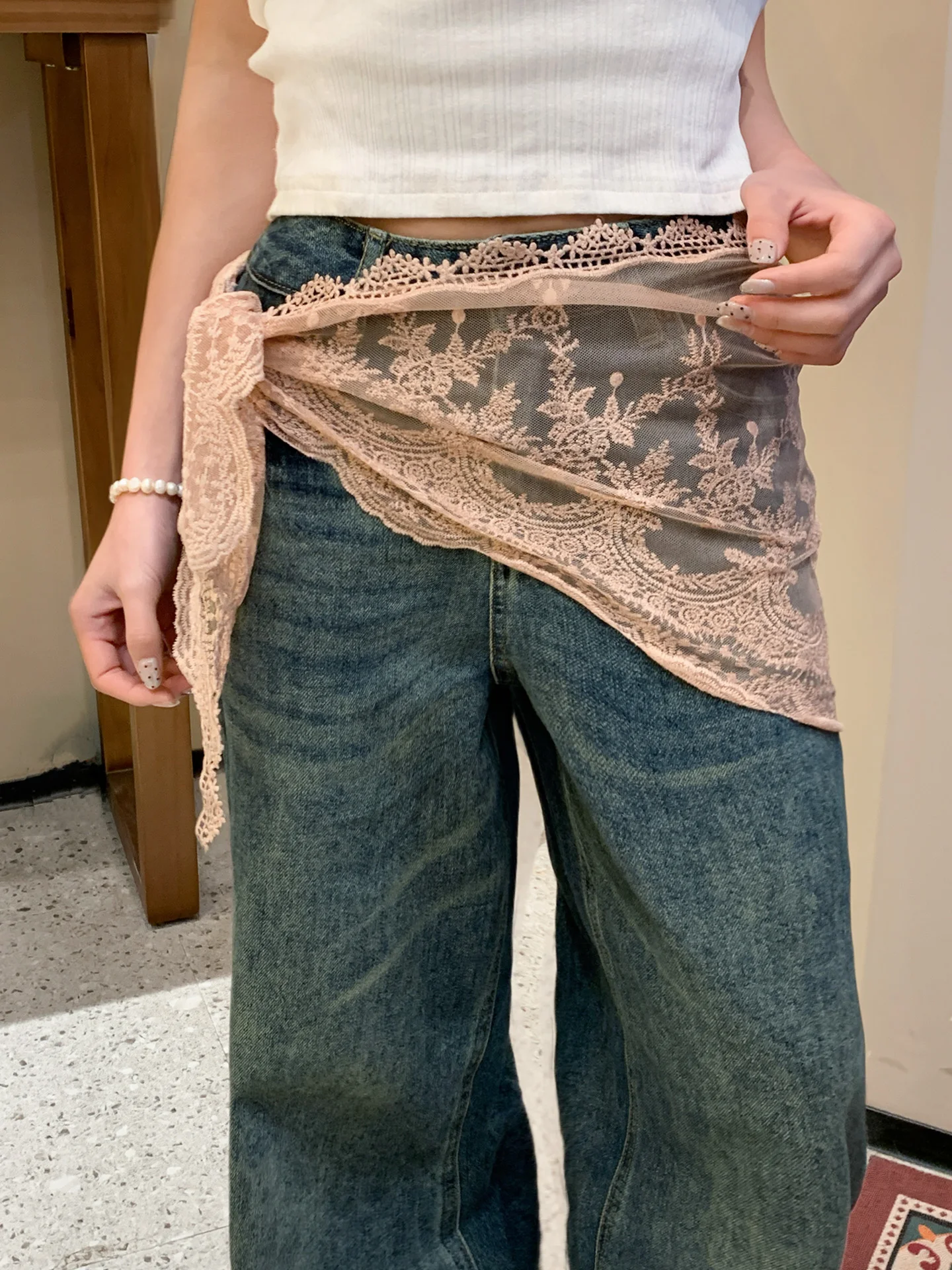 Korean Style Lace  Scarf Women's Spring Summer 2026 New Versatile Layered Skirt Butt Covering Short Skirt