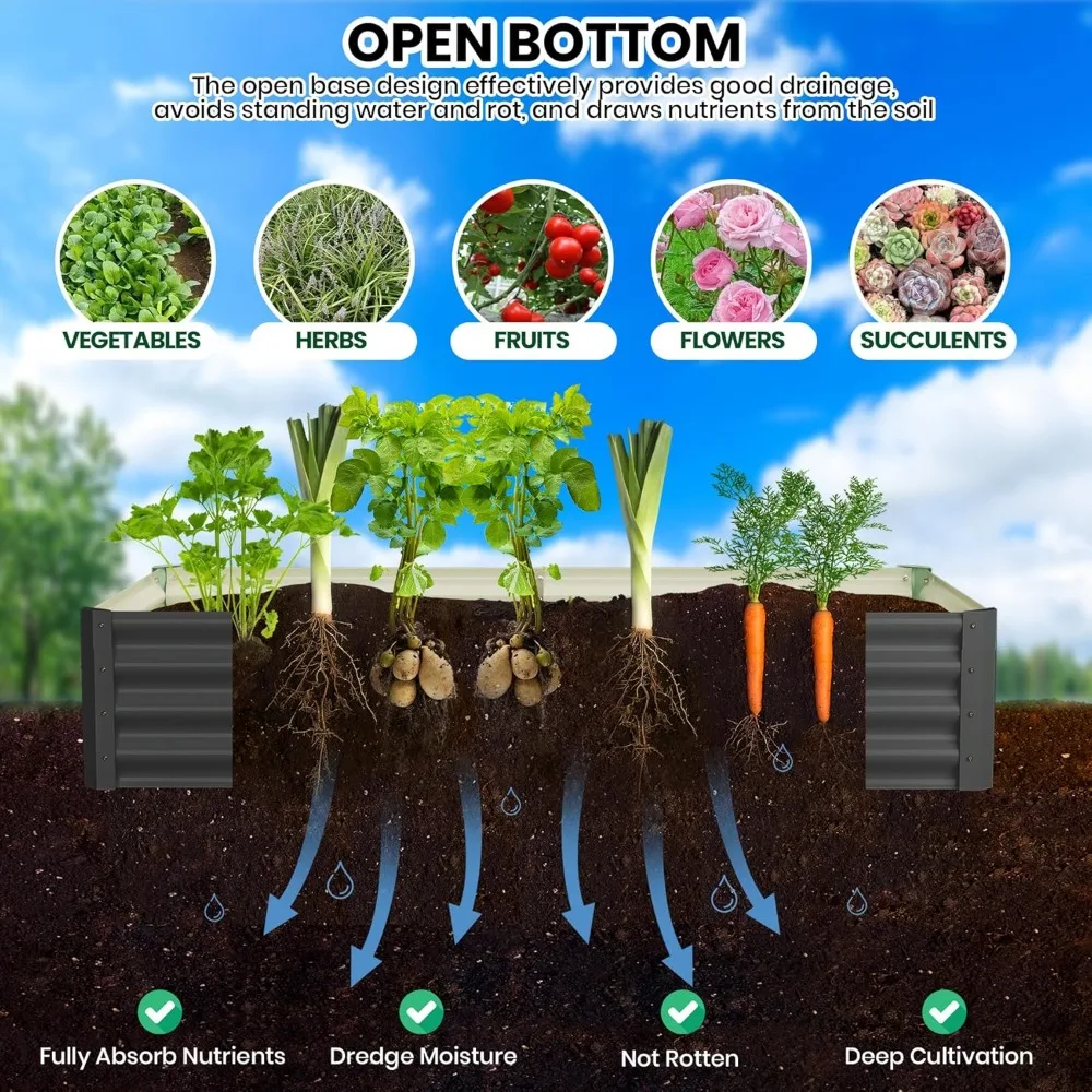 سرير حديقة مرتفع مجلفن 2-Pack 6x3x1FT صندوق زراعة خارجي مع حافة أمان وقفازات لزهور الخضروات #3
