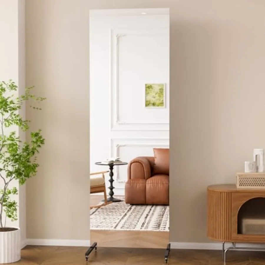 

Зеркало напольное на колесиках 71 x 24 фута, прямоугольное, с противоударным безопасным стеклом, на запираемых колесах, для дома, танцевальной студии, йоги