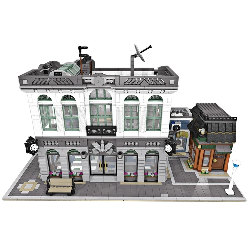 Collectible New MOC-10811 Bank with Coffee Shop Compatible 10251 Modular Building Block Brick Assembly DIY Toys Christmas Gifts