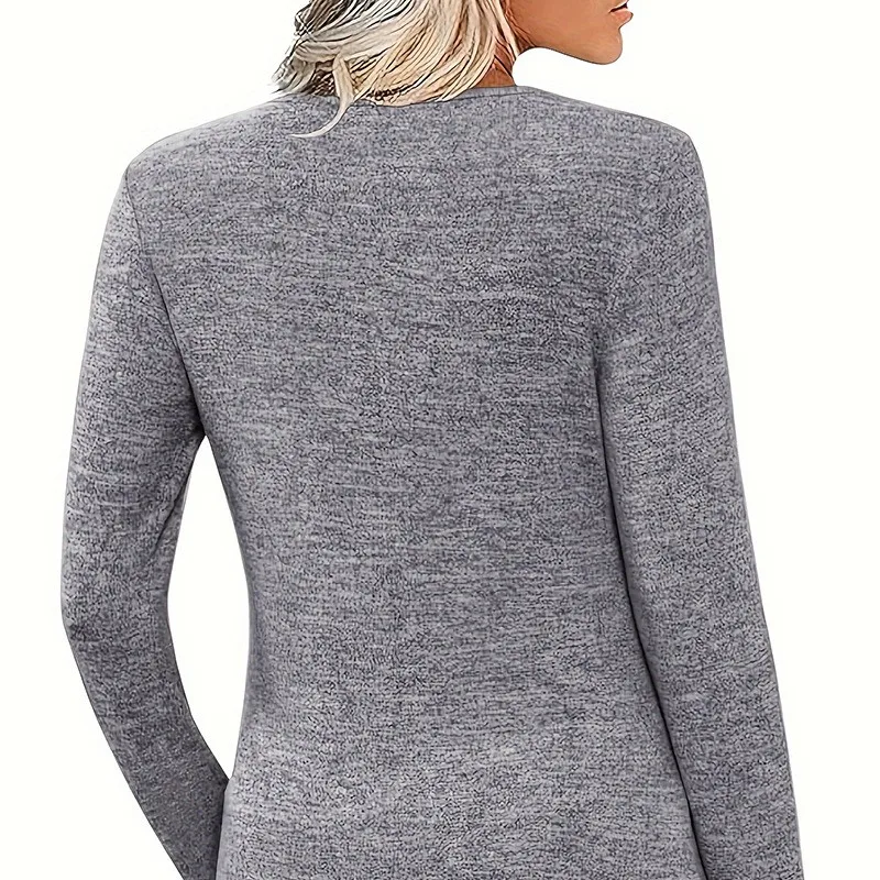 V Neck Long Sleeve Top Regular Fit Ladylike with Pullover T Shirts Spring Private Ladylike Cross Neck Regular Length for Women