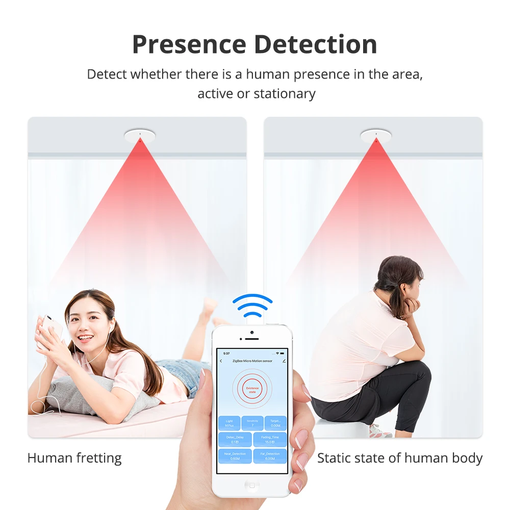 Zemismart Tuya Zigbee Human Presence Detector Wave Radar Pir Montion Sensor for Home Security Smart Life App Contorl