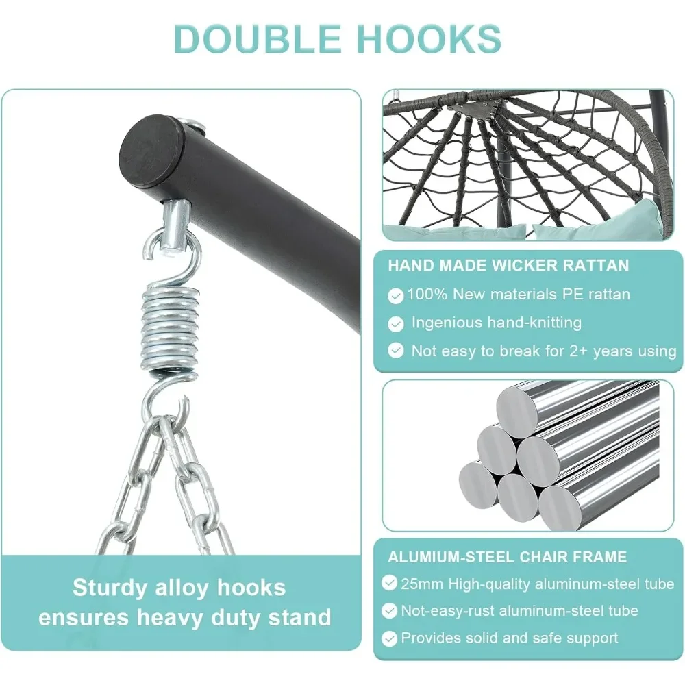 موصى به للغاية - كرسي أرجوحة مزدوج على شكل بيضة لشخصين مع حامل داخلي وخارجي، كرسي أرجوحة أرجوحة قابل للطي، كرسي معلق، فناء