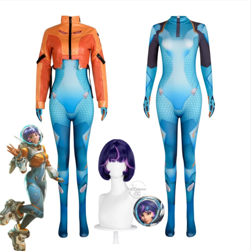 

Overwatch Cosplay Costume Juno Same Style Game Character Printed Bodysuit with Coat Halloween Stage Performance Outfit