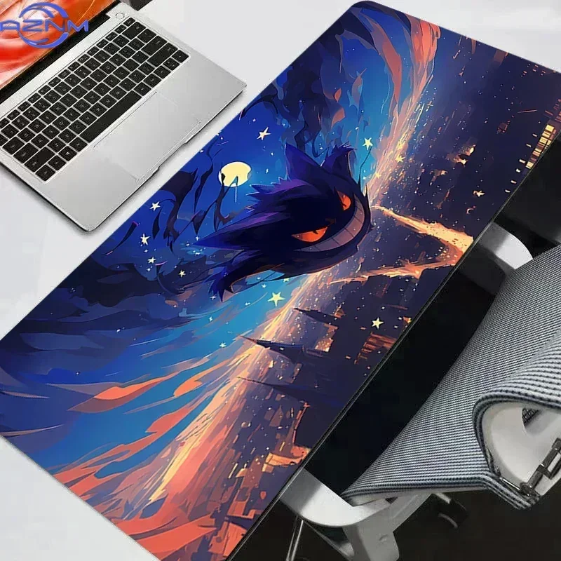 Gengar Night City Starry Sky Anime Mouse Pad, Rubber Non-Slip Desk Mat, Cool Ghost Pokemon Gaming Mouse Pad for Desktop Office G