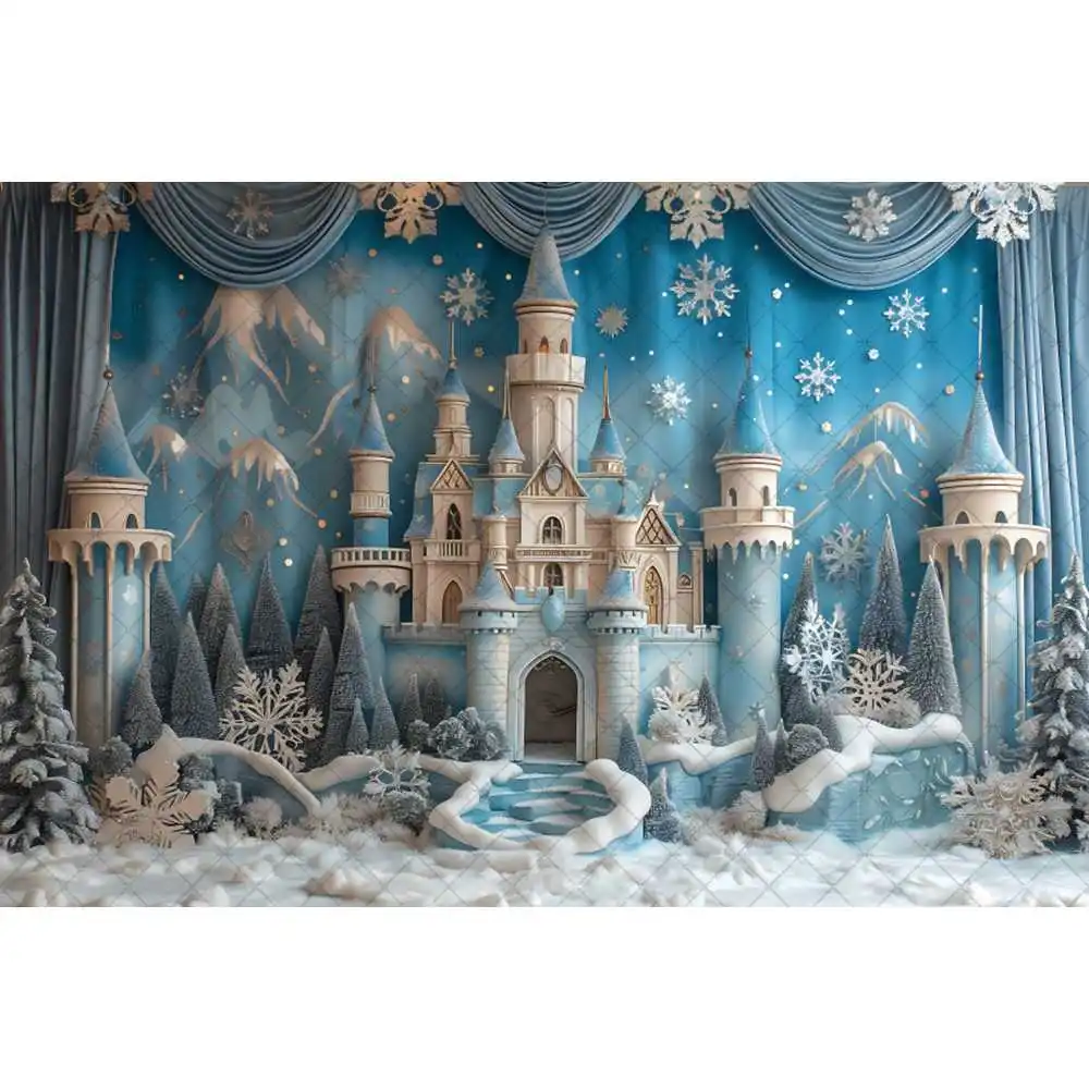 Wesołych Świąt Ice Snow Castle Moon Gift Lights Kid Adult Family Party Backdrop Custom Kids Room Photo Poster Decor Background