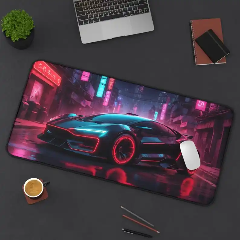 

XXL Black Car Table Mat, Sci-Fi Car Mousepad, Racing Gamer Mouse Pad, Neon Car Game Mats, Fun Gifts, Deskmat, Computer Pads
