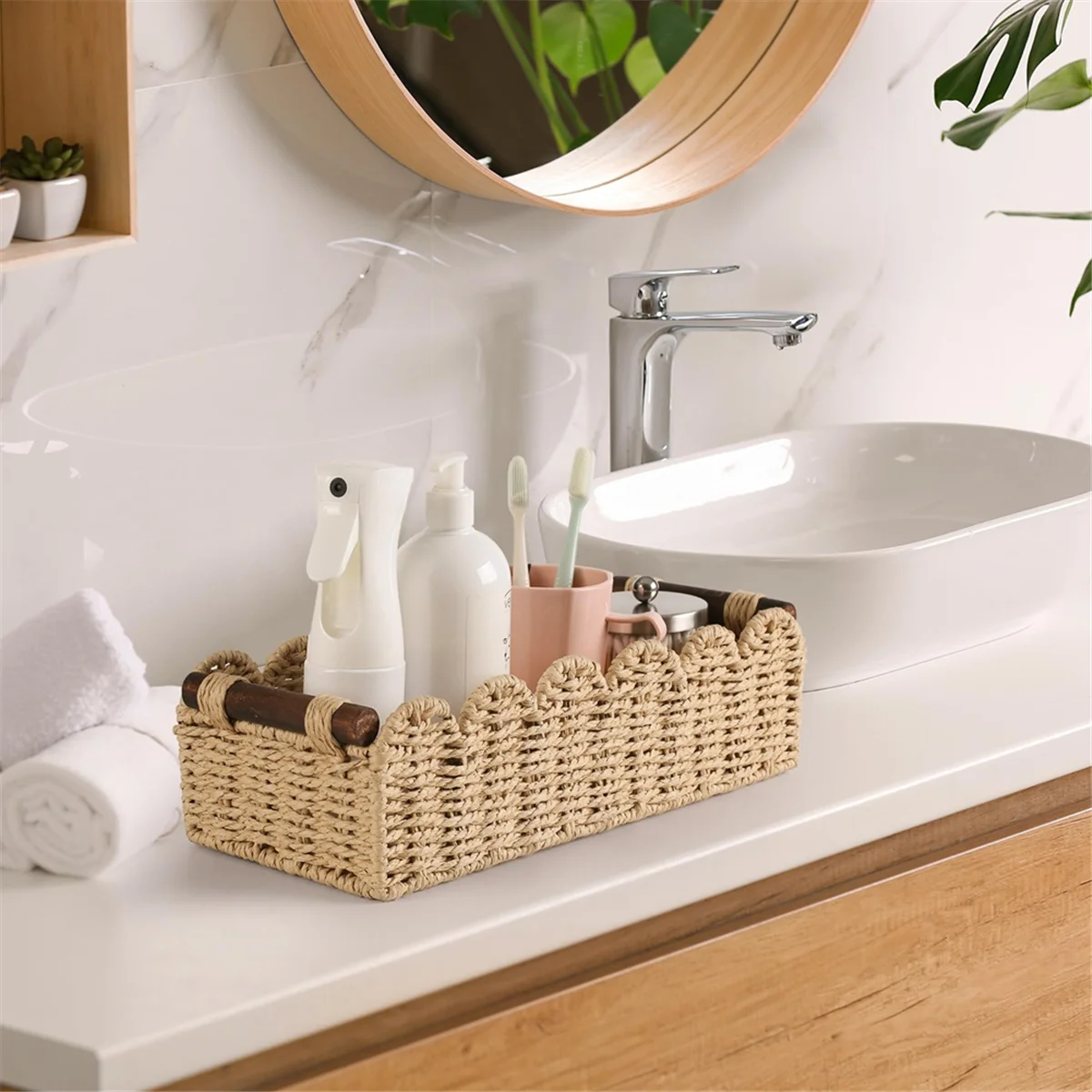 ตะกร้าเก็บกระดาษชําระหวาย - ที่จัดระเบียบห้องน้ํา, ตะกร้าตกแต่งน่ารักสําหรับสถานรับเลี้ยงเด็ก, ห้องครัว, ห้องนอน