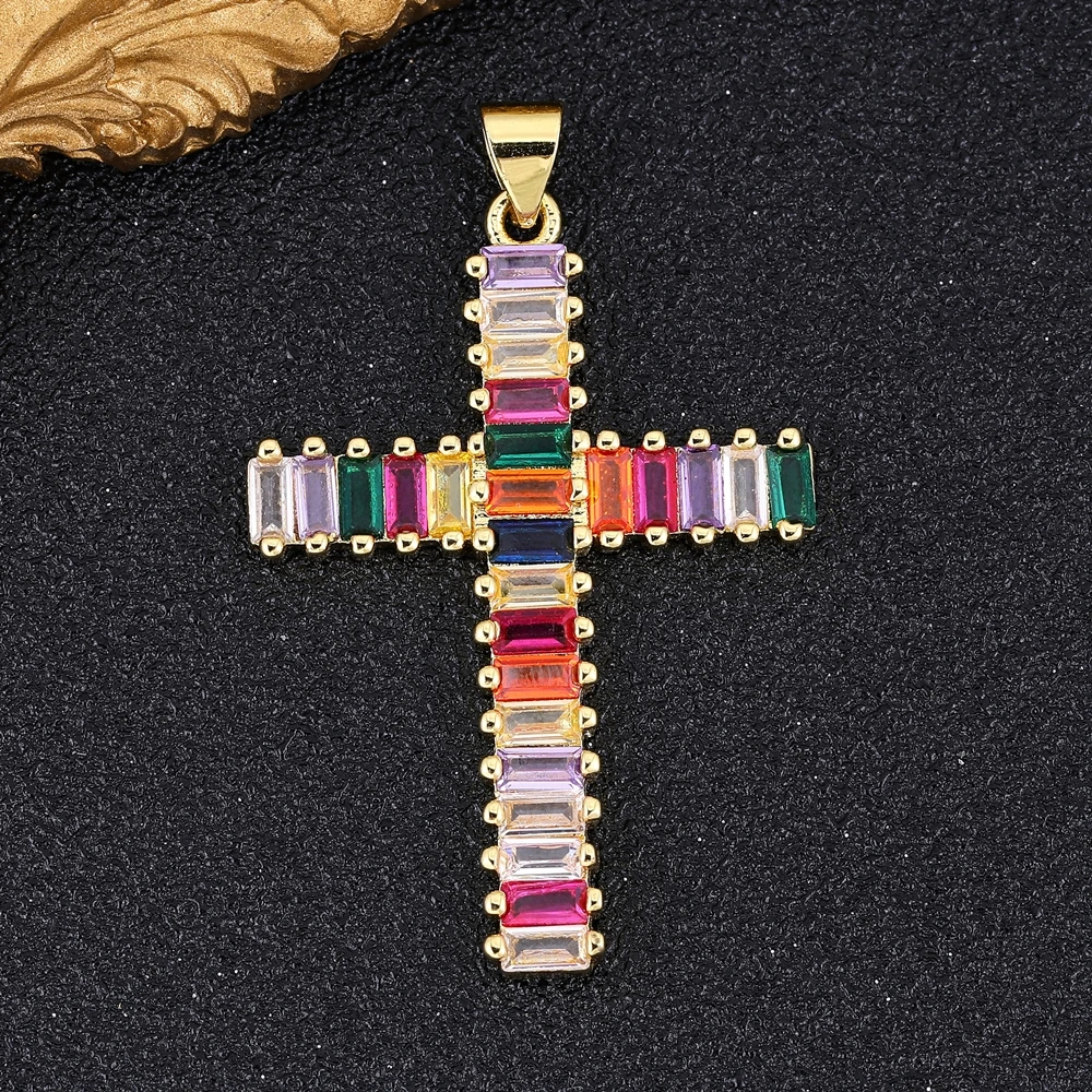 Juya DIY religiösen Schmuck liefert handgemachte bunte Zirkonia 18 Karat echt vergoldet Saint Christian Cross Charms Großhandel – Detail 13