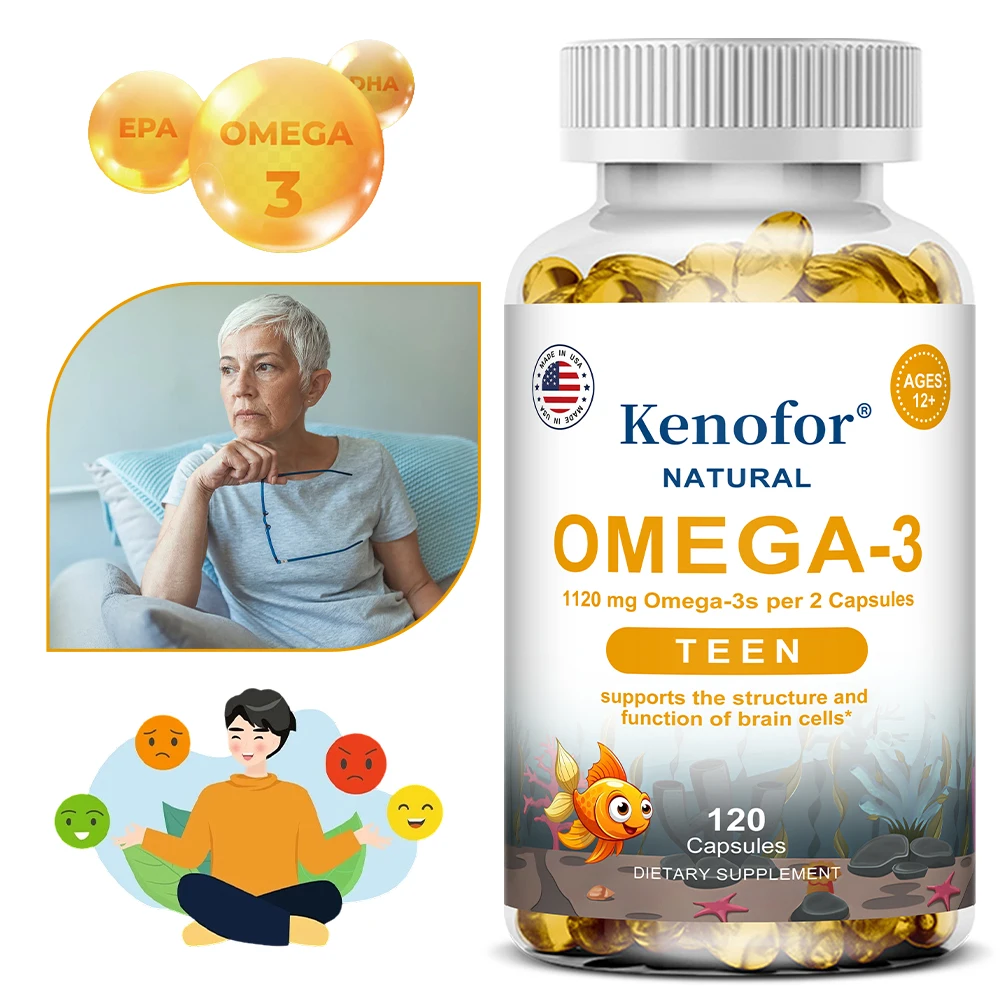 

Omega 3 Fish Oil Supplement - EPA DHA Fish Oil Omega 3 Supplement with Immune Booster Brain Vitamins, Mood Boost Liver Support