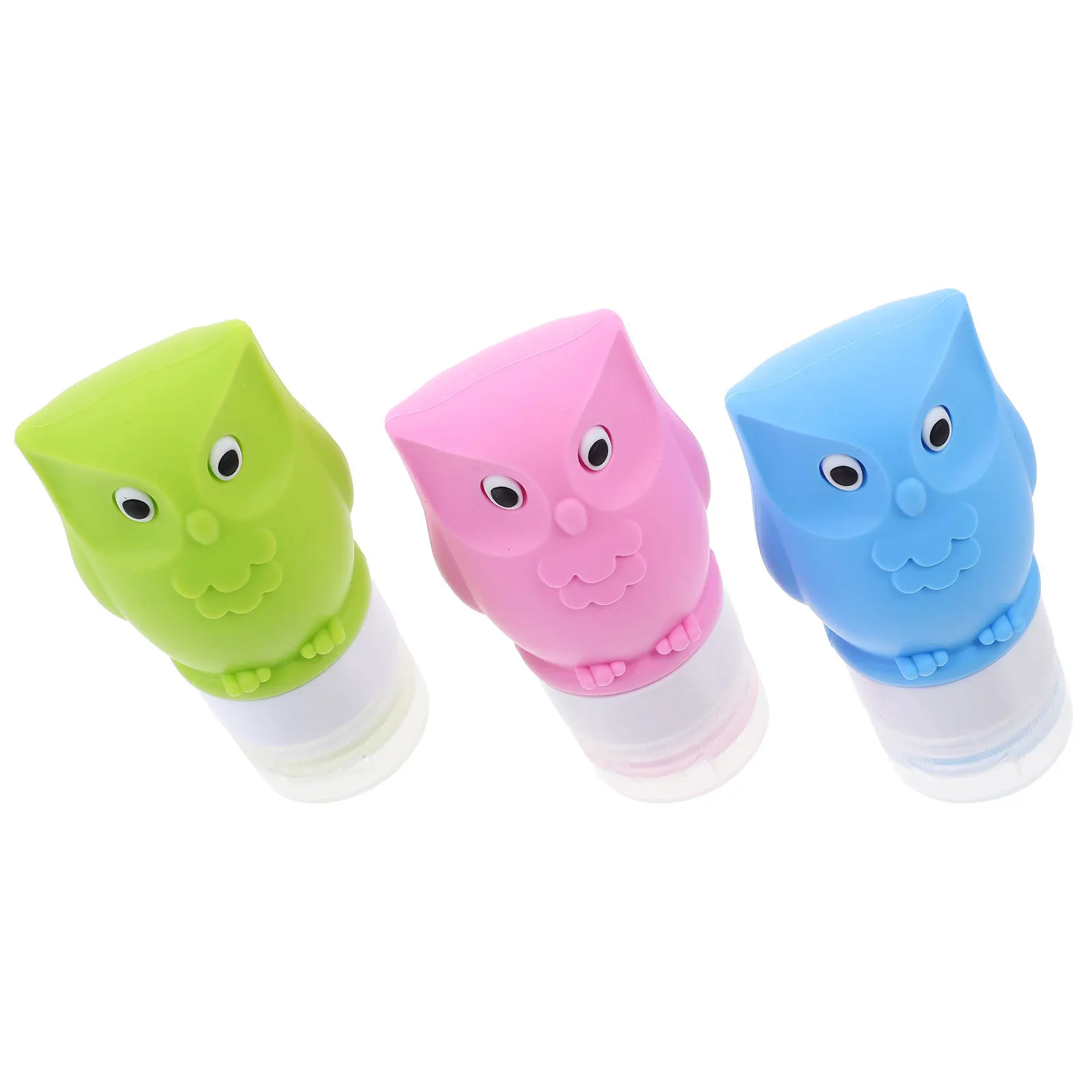 3 قطع سيليكون البومة زجاجات السفر مجموعة 3 ألوان الأرجواني الوردي الأخضر حاويات تخزين مانعة للتسرب للوجه غسول الشامبو #3